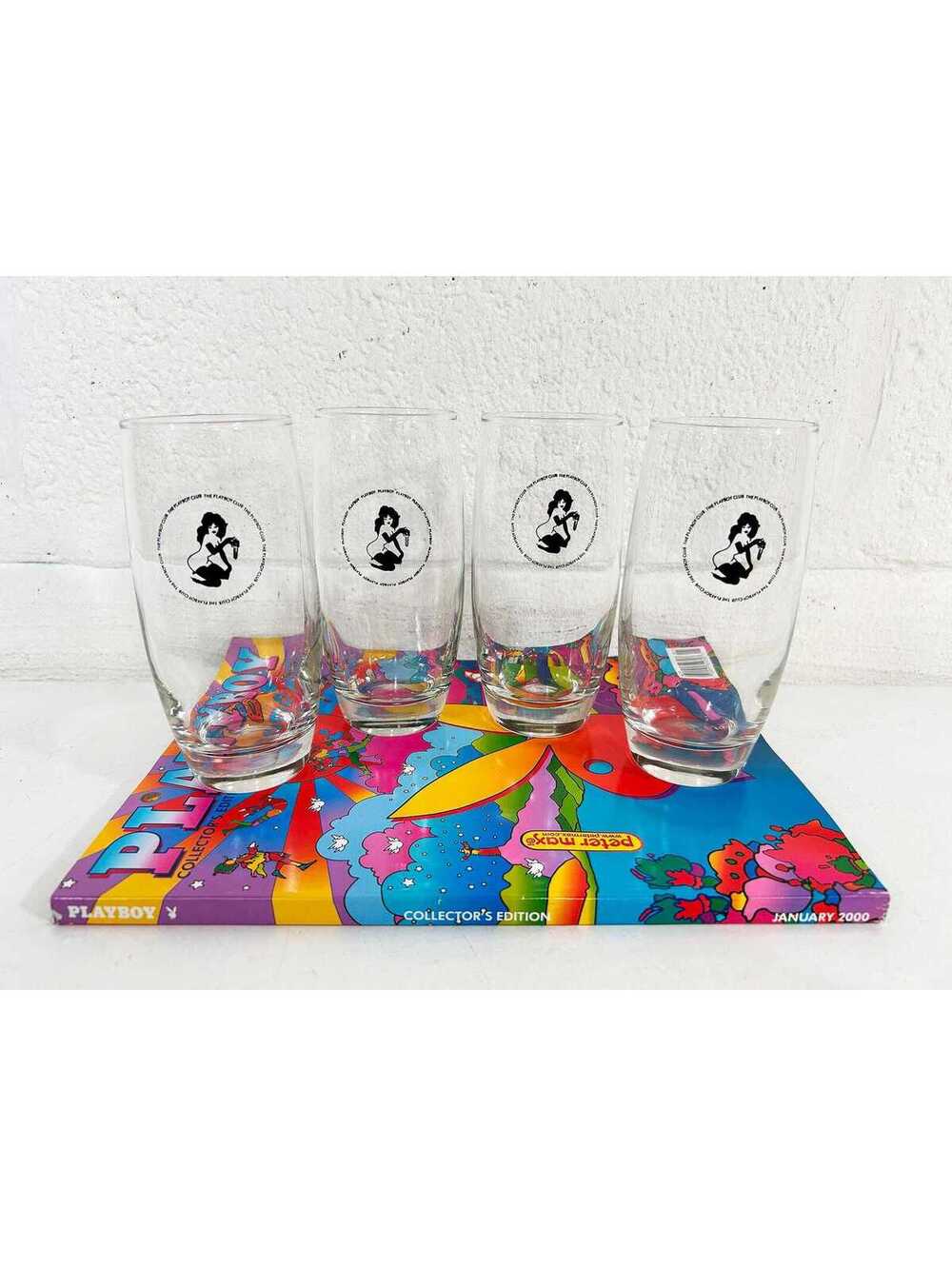 Vintage Playboy Club Highball Glasses Set of 4 Bunny Black 1970s Playmate